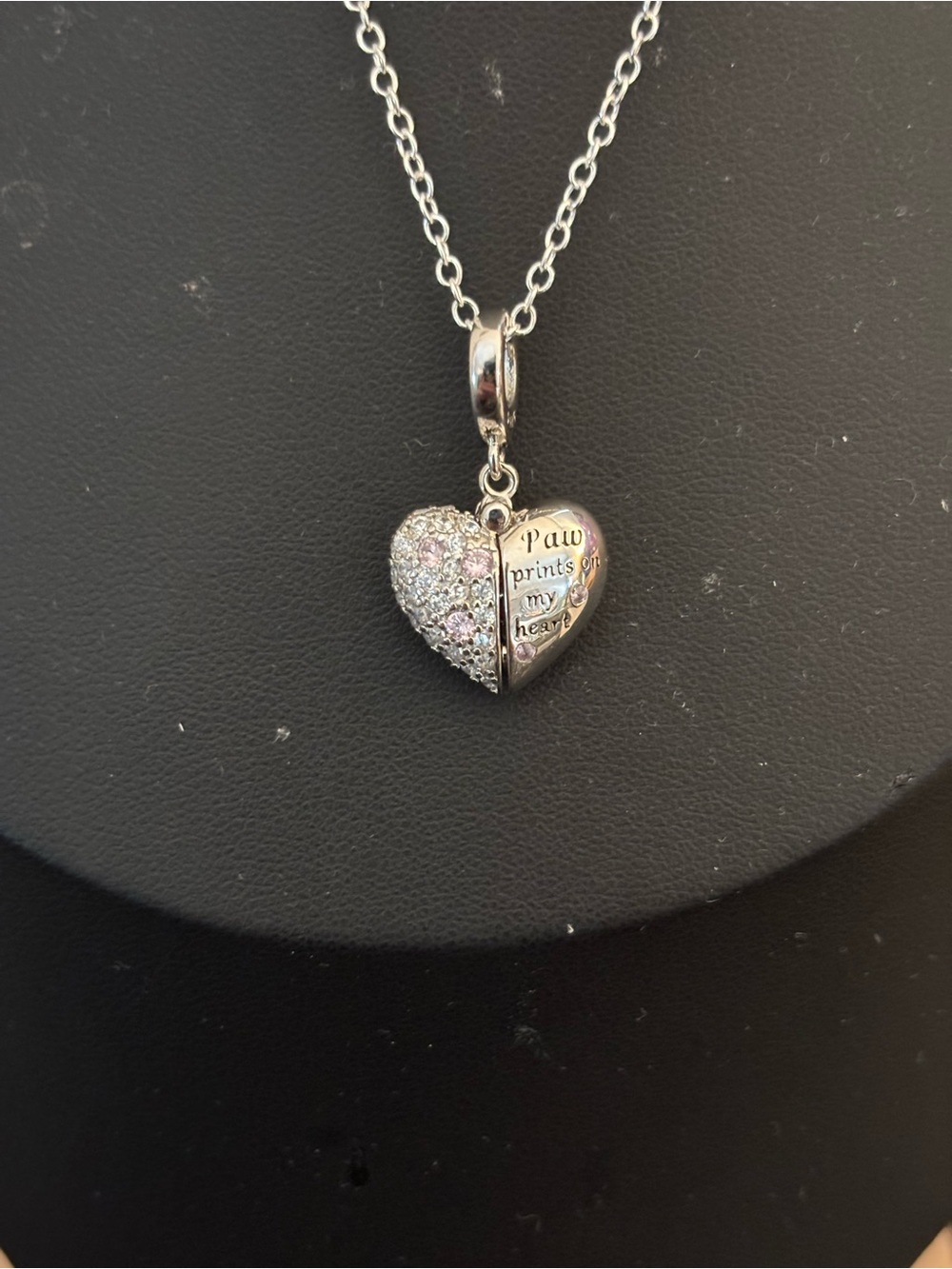 Silver Heart Paw Print Pendant Necklace - Pet Lover Necklace